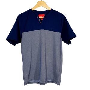 NEW! Guess LA Pullover Henley Top Short Sleeve Houndstootch Casual Blue - M